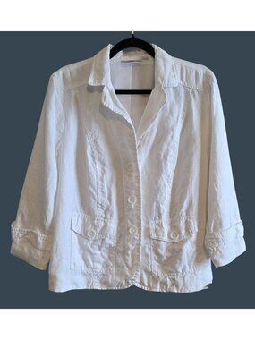 Studio Works White Womens Linen Button Jacket Medium With Pockets